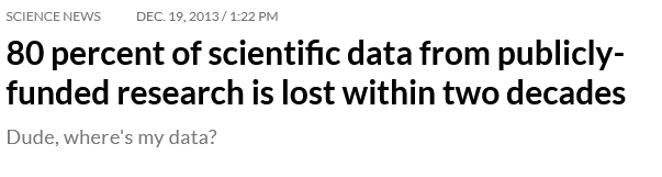 80 percent of scientific data from publicly-funded research is lost within two decades. Headline from december 19, 2013