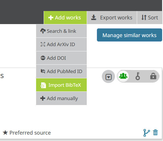 Screenshot of the ORCID webpage where you can add works via the Import BibTex option